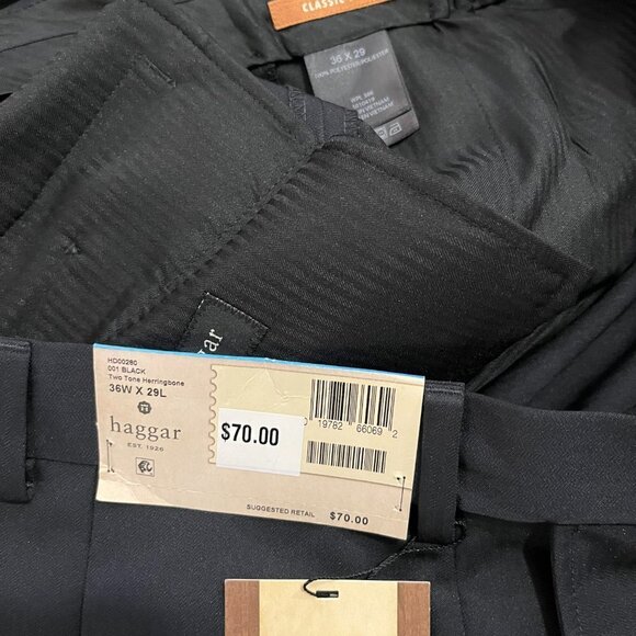 Haggar Original Slacks Mens Two Tone Herringbone Black Pleated Pants - 36/29 NWT - Picture 5 of 5